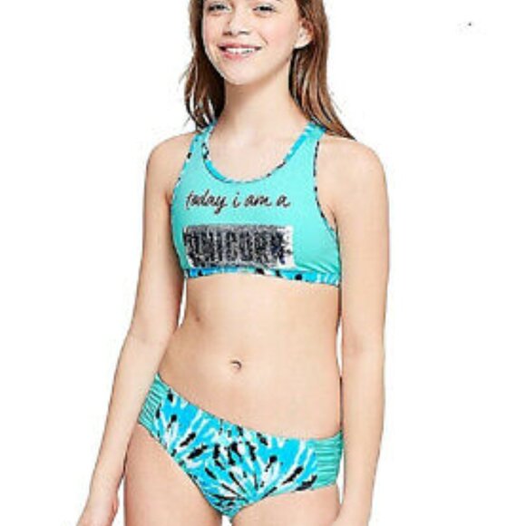 Multi Color 2 Pcs Justice Bikini Swimsuit Size 14 - Picture 12 of 12